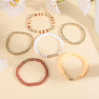 Pingyongchang Heishi Gold Beaded Bracelets Set for Women Men Bohemian Polymer Clay Colorful Surfer Vinyl Disc Stretch Layering Stackable Friendship Boho Bracelet Summer Beach Jewelry Gifts - color: Brown