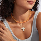 KissYan Beaded Gemstone Necklace for Women, Natural Stone Beach bead Necklace, 18" Boho Summer Handmade Jewelry Gifts - color: Sunstone