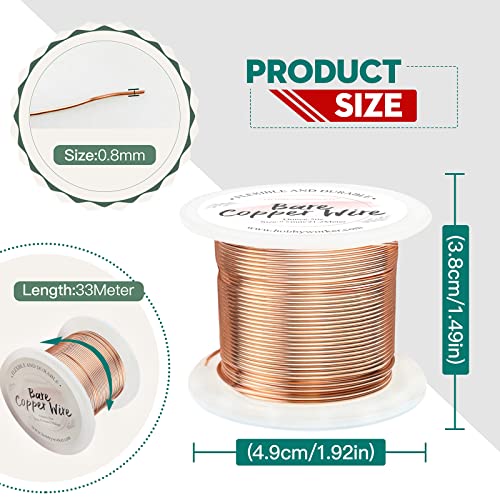 Hobbyworker 20 Gauge Bare Copper Wire 108FT/0.8mm Beading Craft Wire for Jewelry Making - size: 20 Gauge