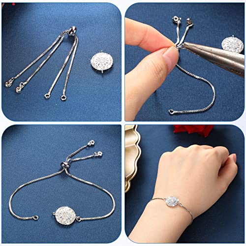 Sureio 10 Pieces Adjustable Slider Bracelet for Jewelry Making Bracelet Chains for DIY Jewelry Making Findings Extender Chains with Rhinestones Ends for Women (Silver) - color: Silver