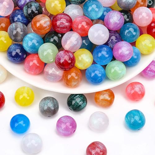 BONNY BOXX 30PCs 16mm Galaxy Glitter Mermaid Acrylic Round Beads Crystal Mix Plastic Pastel Loose Spacer Bubblegum Beads for Jewelry Making Phone Strap DIY Crafts - color: Galaxy Glitter Mermaid