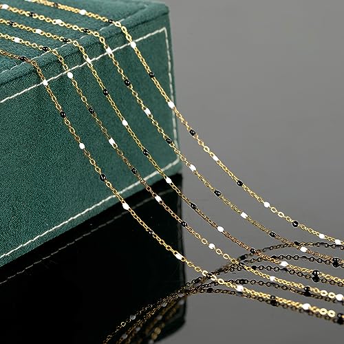 UMAOKANG 10 Meters White Black Enamel Bead Chain for Jewelry Making Gold Plated Stainless Steel Cable Chains for Necklace DIY - color: Gold-Black White Enamel