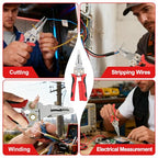 Pro 8-in-1 Wire Stripping Pliers with Voltage Tester for Live/Neutral Wires 12–250V, Needle Nose Pliers, Wire Cutter, Crimper and Wire Twister, Heavy Duty Electrical Tool for Electricians(Red)