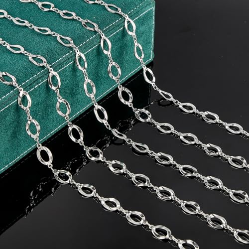 UMAOKANG 2 Yard Silver Chain for Jewelry Making Hollow Oval Chain Necklace Bracelet DIY Jewelry Supplies Findings - color: Silver Hollow Oval