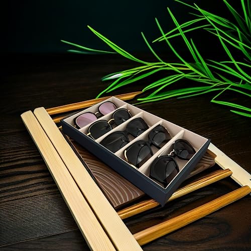 5 Slot High End PU Leather Velvet Drawer Divider Eyewear Storage Sunglasses Jewelry Show Tray Organizer - color: Blue-beige L5