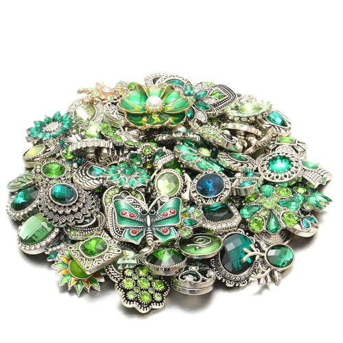 10PCs Mixed Style Rhinestones Snaps Jewelry Charms Buttons 18/20mm for Interchangeable Snaps Jewelry Making Women DIY Button Bracelets Necklaces Rings Brooch Accessories (Green) - color: Green
