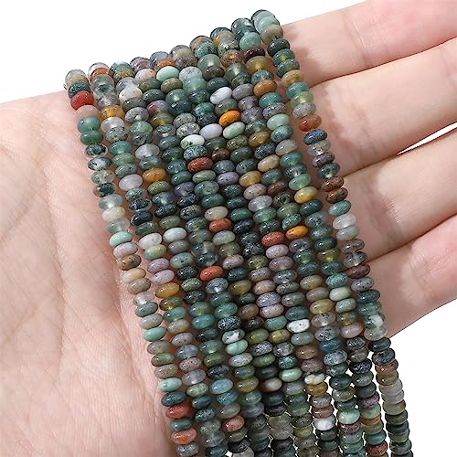 BEADIA Natural Indian Agate Disk Stone Beads 4x2mm 160pcs Rondelle Loose Semi Gemstone Beads for Jewelry Making Design - color: Indian Agate
