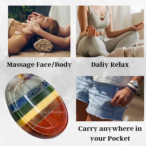 Amazing Gemstone 7 Chakra Worry Stone Meditation Crystals and Healing Stones - color: 7 Chakra
