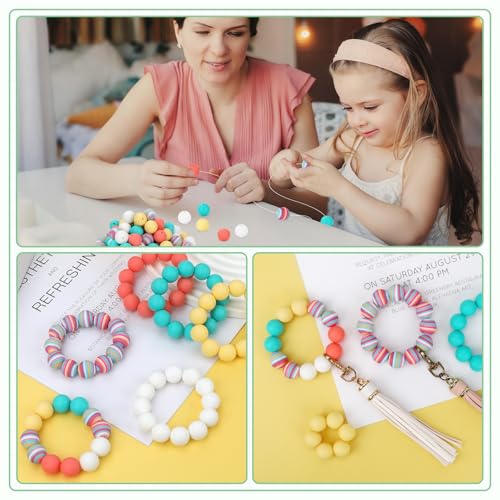 100 Pcs 15mm Silicone Beads for Keychain Making, Pink Gream Silicone Beads Bulk Round for Bracelets Pens Crafts Jewelry Making (Rainbow) - color: Rainbow