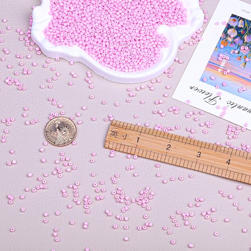 8/0 Glass Seed Beads Bulk, Light Pink 3mm Tiny Round Craft Seed Bead, Small Mini Pony Beads for Jewelry Making Bracelet Necklace Wrist Beading Weaving Supplies, 2500pcs - color: Light Pink