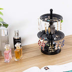 MyGift Earring Storage Rack Organizer, Metal Jewelry Tree, Necklace and Bracelet Hanger with Wooden Ring Tray Trinket Holder - Holds 68 Pairs of Earrings (Black-2-Tier) - color: Black-2-Tier