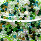 6mm Glass Beads, 580Pcs Crystal Bead, Starfish, Shell Shaped and Seed Beads, Green Assorted Round Crystal Loose Bead for St. Patrick's Day, Jewelry Making, DIY Craft - size: 6mm