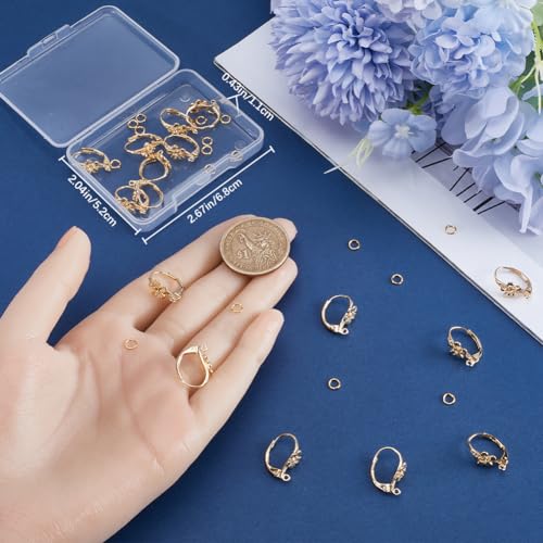 Beebeecraft 20Pcs Flower Leverback Earring Findings 18K Gold Plated Brass 17x8mm French Earring Hooks Flower Pattern Ear Wire Findings with 40Pcs Jump Ring for Jewellery Making - color: 20pcs 18k Gold Plated #4