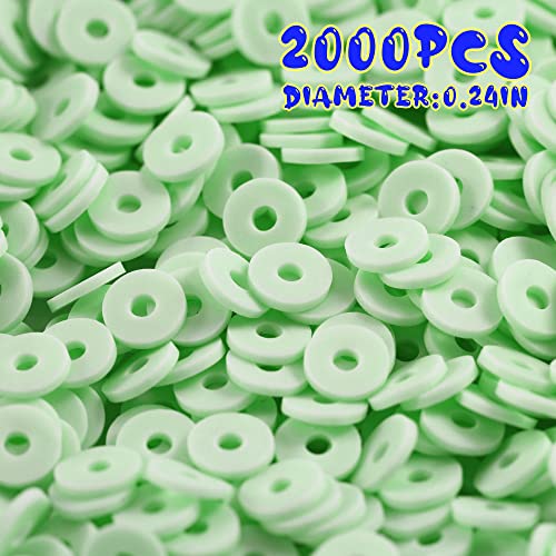 2000pcs Cyan Green Clay Beads for Bracelets Making, Flat Round Polymer Clay Beads 6mm Spacer Heishi Beads for Jewelry Making Earring Bracelets Necklace - color: Cyan Green 28