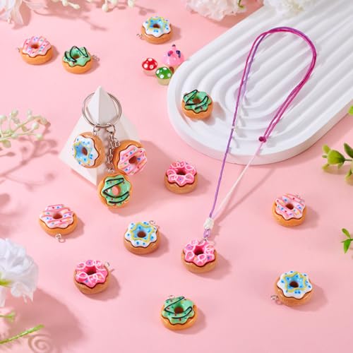 Cheriswelry Cup Cake Resin Pendants Lovely Food Sweet Dessert Dangle Charms Links Hanging Ornament with Metal Loop Fruit Pendants for Key Chains Bracelet Necklace Jewelry Making - color: Mixed Color-Donut