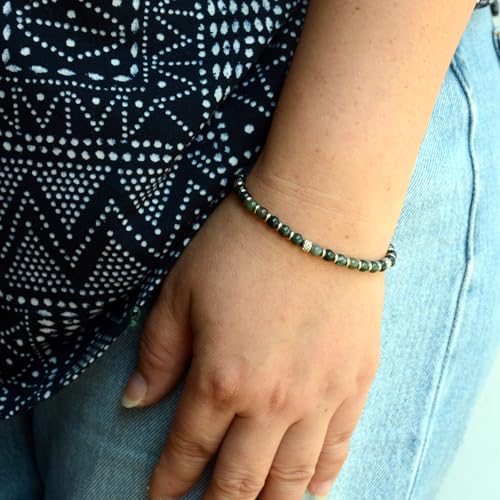 Ganbatte Handmade Beaded Bracelet, Natural Stone and Silver Stainless Steel, Boho Style Women's Jewelry - color: Moss Agate