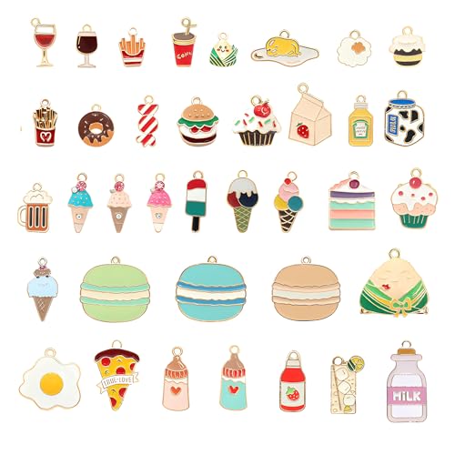 Bulk Gold Enamel Charms for Jewelry Making, Colorful Metal Charms Pendant for Bracelet Necklace and Crafting - color: Food Mixed Color