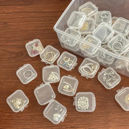 40Pcs Mini Jewelry Storage Containers, 1.37 x 1.37 x 0.7 Inches,Clear Plastic Cases for Pearl Bracelets and Small Accessories (40)