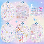 Juexica 500 Pcs ABS Imitation Pearl Beads Star Heart Bowknot Circle Flower White Aesthetic Beads for Jewelry Making Bracelets Necklaces Earrings Key Chains Accessories DIY Crafts(Bright Style) - color: Bright Style