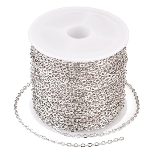 Beadthoven 32.8Ft Brass Flat Cable Chain for Jewelry Making 2mm Platinum Brass Flat Cross DIY Necklace Chain Bracelet Jewelry Finding Chains Extender Chains Bulk for Jewelry Making Supplies - color: Platinum, size: 2mm