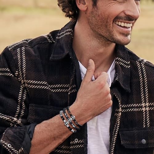 RANKEEF Tiger Eye Bracelet For Men 8MM Natural Stone Stretch Adjustable Black Crystal Beaded Bracelet for Men Women Gifts - color: 3,gray,black