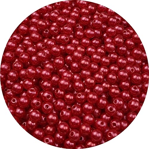 Pinhoollgo 800pcs Pearl Beads 6mm Round Pearl Beads with Hole for DIY Bracelet Necklace Jewelry Making Supplies Handmade Craft(Red) - color: Red, size: 6mm/800pcs