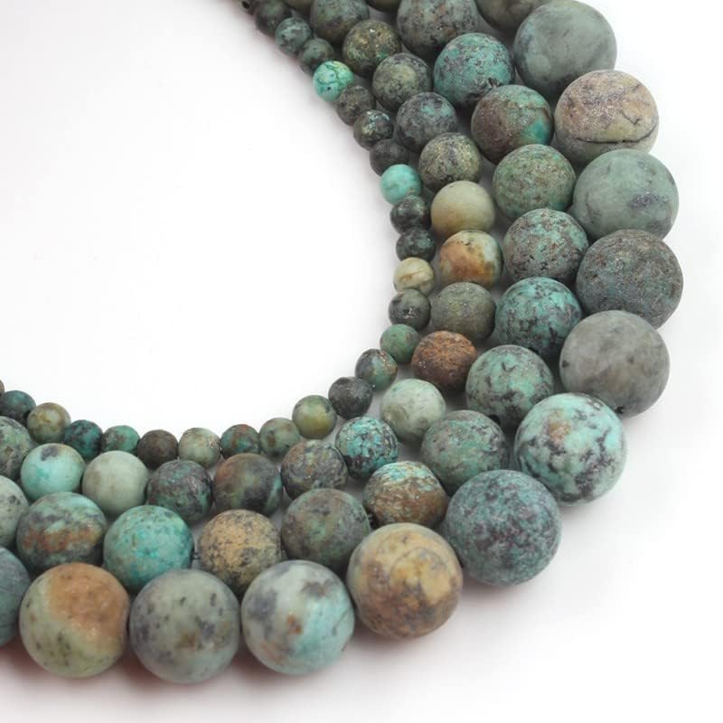 36pcs Natural Matte Africa Turquoise Gemstone Beads，10mm Frosted Round Loose Stone Beads for Jewelry Making DIY Earring Bracelet Necklace Crafts - color: Africa Turquoise, size: 10mm