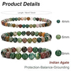 3Pcs Natural Healing Crystal Bracelets for Women Men, 4mm 6mm 8mm Beaded Stretch Bracelet Set, Black Tourmaline Natural Stone Gemstone Jewelry Gifts for Meditation, Reiki & Yoga - color: Indian Agate