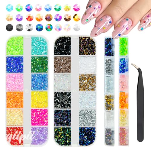 qiipii 24 Color 2mm Small Colorful AB Jelly Resin Rhinestones for Bedazzling Crafting Full Grids SS6 Tiny Flatback Stones Gems Diamonds Charms for Nails Eyes Face Makeup Bottles Tumblers DIY Crafts - color: Jelly Ab Rhinestones, size: 2mm