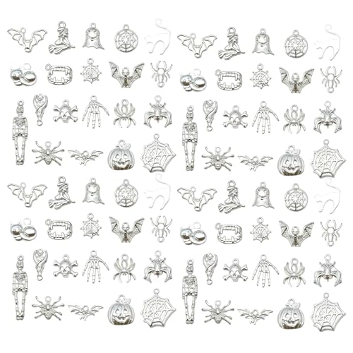 WOCRAFT 60pcs Bright Silver Halloween Charms Bracelet Charms for Jewelry Making Sets DIY Necklace Bracelet Keychain Crafting Charms Kit Craft Supplies (SN867) - color: Bright Silver, size: Halloween Charms