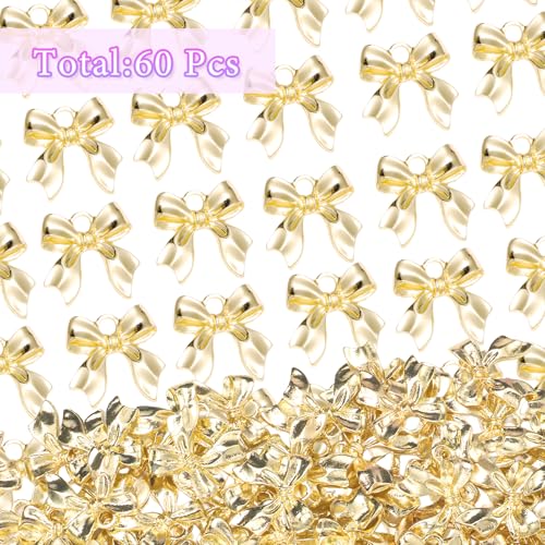 60 Pcs Alloy Gold Bow Bowknot Charms, Gold Bow Tie Pendant Charms Bulk for Jewelry, Bowknot Pendants Earring Charm Necklace Bracelets DIY Crafts Supplies - color: Set-2