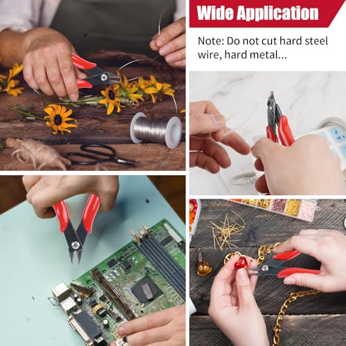 5 Pack Micro Wire Cutters, 5 Inches Flush Cutters Pliers, Diagonal Side Cutters Nippers, Zip Tie Sprue Cutter for Electronics, Plastic Models, Jewelry (Red) - color: Red