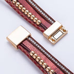FANCY SHINY Mothers Day Gifts Boho Leather Wrap Bracelet Stackable Infinity Chunky Cuff Bracelets Western Hippie Outfits Jewelry Valentine Gifts for Women - color: Burgundy