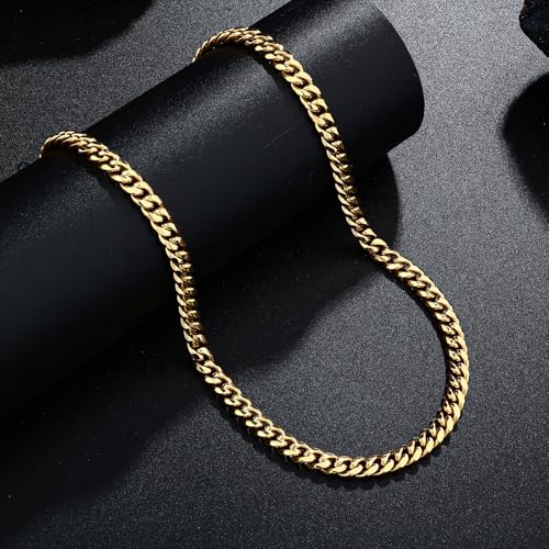 4/6mm Cuban Link Chains for Men - Gold/Silver Plated Stainless Steel Miami Curb Chain Necklace - No Tarnish Hip Hop Mens Jewelry, 18"/20"/22"/24" - color: 6MM Gold Chain, size: 20inch