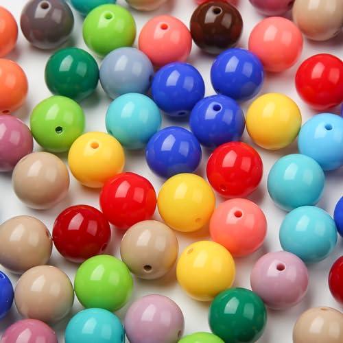 16mm Acrylic Beads Deep Color Round Bead 100pcs Loose Space Beads for DIY Earrings Bracelet Necklace and Any Other Accessories (deep Color/Acrylic) - color: deep color(acrylic）