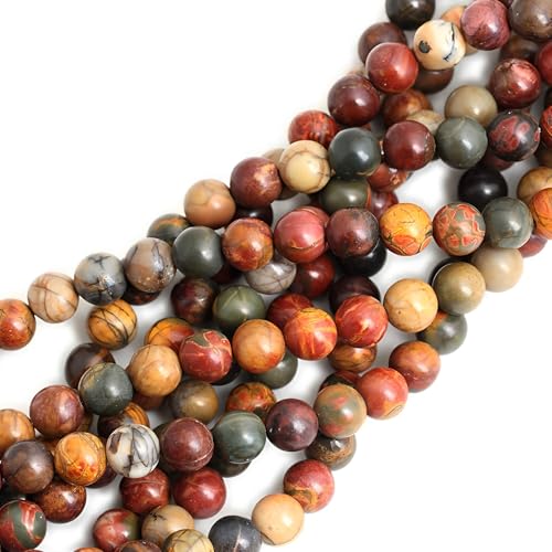100pcs Natural Stone Beads 8mm Picasso Jasper Round Genuine Real Stone Beading Loose Gemstone Hole Size 1mm DIY Charm Smooth Beads for Bracelets Necklaces Earrings Jewelry Making Crafts - color: Picasso Jasper
