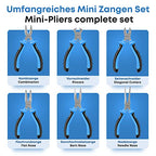 E•Werk - 6-Pc Mini Pliers Set - Linesman, Long Nose, Needle Nose, Bent Nose, Diagonal Cutting & Wire Cutters - Electrician Tool Kit w/Small Pouch - Use for Jewelry Craft & Electronic Repairs