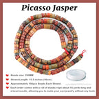 Natural Picasso Jasper Heishi Spacer Beads Loose Semi Precious Flat Round Gemstone Disc Shape Stone for Beading Jewelry Making 4x2mm 15.5" - color: Picasso Jasper