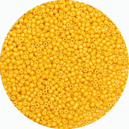 2mm Glass Seed Beads Bulk, Orange-Yellow 12/0 Tiny Round Seed Bead, Small Mini Pony Craft Beads for Bracelet Necklace Wrist Jewelry Making Beading Weaving DIY Crafts Supplies - color: Orange-Yellow