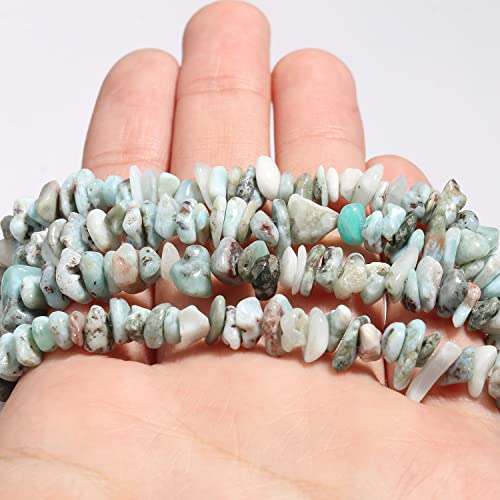 30in Larimar Natural Chip Stone Beads 5-8mm About 230pcs, Irregular Drilled Light Blue Green Bead for Bracelets Jewelry Making Supplies for Adults, DIY Crafts. - color: Larimar