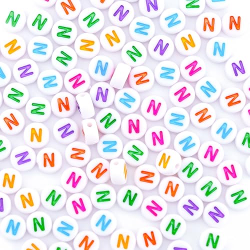 300Pcs Round Letter Beads N 4X7mm Individual Round Alphabet Beads for Charms Bracelets Making - color: Round - N