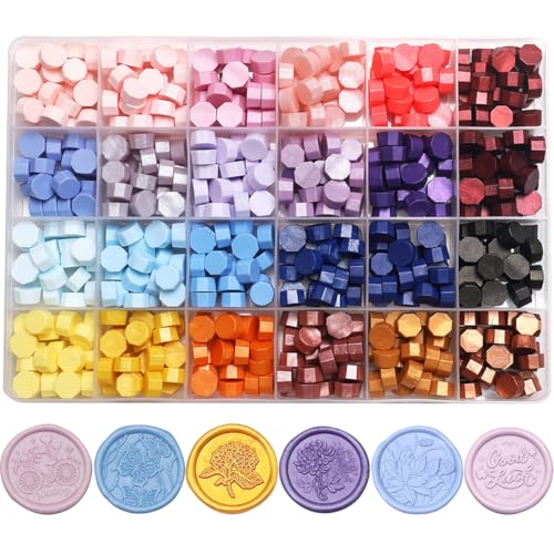 24 Colors Wax Seal Beads, Sealing Wax Beads-600Pcs, Refilling Octagon Wax Sealing Beads for Wax Seal Stamp, Decor for Envelope Wedding Invitation and Sealing Letter(24 Galaxy Colors) - color: 24 Galaxy Colors