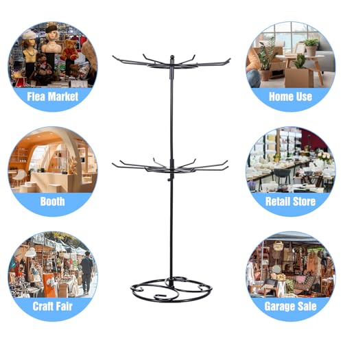 2 Pcs Jewelry Stand Organizer, 2 Tier Rotating Rack Metal Necklace Organizer Black Jewelrys Keychain Display for Vendors Jewelry Earring Bracelet Display Supplies