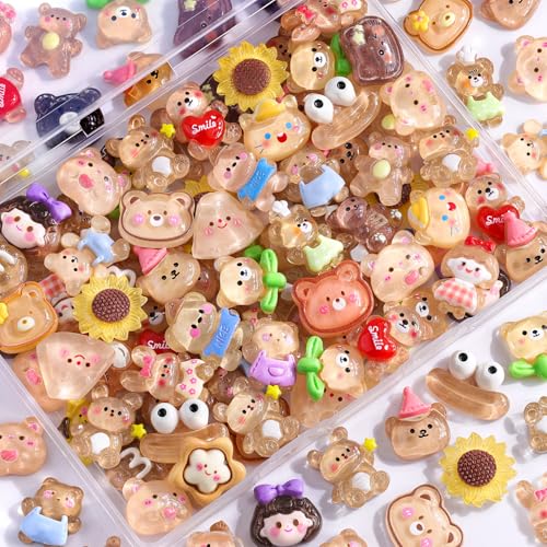 TINKRSTUFF 100PCS Brown Slime Charms Cute Jelly Flatback Resin Charms For Slime, Random Kawaii Decoden Charm for Embellishments Phone Junk Case Charm Bulk, Hairpins Scrapbooking Crafting & DIY Decor - color: Brown-100Pcs