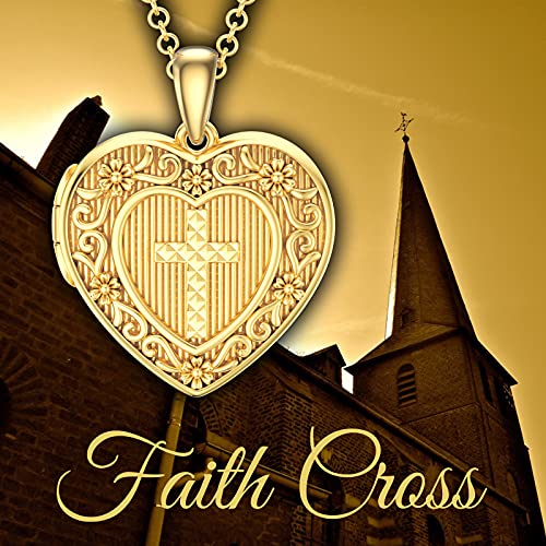 SOULMEET Personalized Silver Locket Necklace That Holds Pictures Photo Keep Someone Near to You, Memorial Custom Lockets Necklaces Letters Engraving for His Her - color: Q- Gold plated cross-Yellow, style: Locket Necklace Only