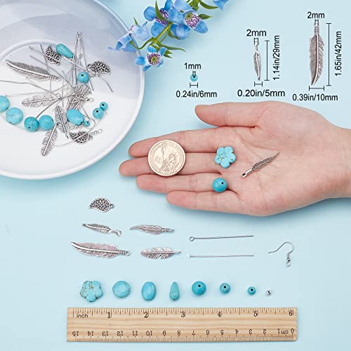SUNNYCLUE 1 Box DIY 12 Pairs Turquoise Bead Dangle Earrings Making Kit Alloy Enamel Leaf Feather Pendants Charms with Eye Pin & Earring Hooks for DIY Earring Jewelery Making, Antique Silver - color: 1 Box Diy 12 Pairs Turquoise Bead Earrings Kit
