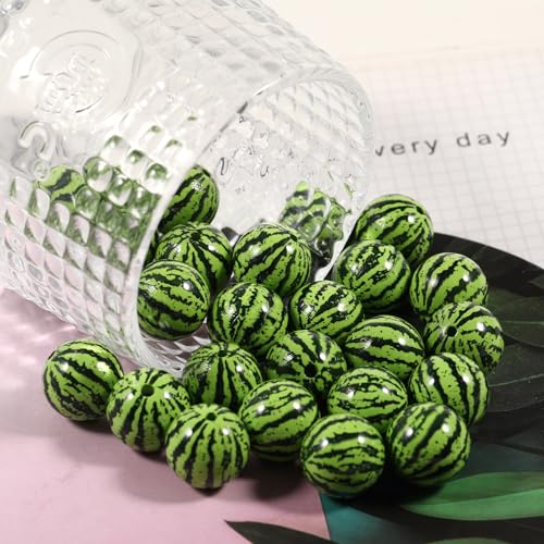 15Pcs Acrylic Beads Round 16mm Summer Watermelon Print Fit for DIY Jewelry Bracelet Necklace Keychain Beadable Pens Mobile Phone Chain Making Cute - color: Watermelon