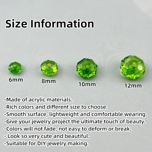 400pcs 8mm Acrylic Crystal Beads, Faceted Rondelle Acrylic Spacer Beads for Wind Chimes Bracelet Necklace Earring Keychain Jewelry Making DIY Crafts(Green) - color: Green, size: 8mm