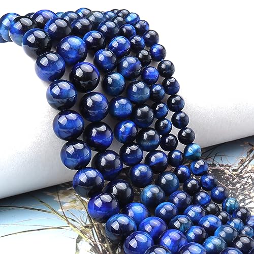 35pcs 10mm Natural Blue Tiger Eye Gemstone Beads Energy Healing Crystal Round Loose Stone Beads for Jewelry Making, DIY Bracelets Necklaces - color: Blue Tiger Eye, size: 10mm