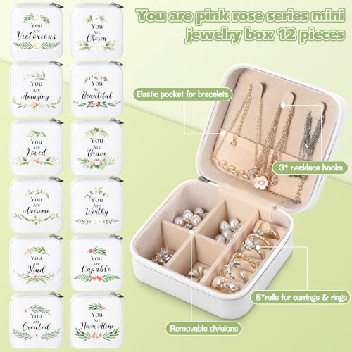 Kacctyen 12 Pieces Mini Travel Jewelry Case Bulk You Are Amazing Loved Mother's Day Church Gifts Green Leaf Gifts for Secretary Mothers Party Girls Leather Travel Jewelry Case - color: Green Leaf
